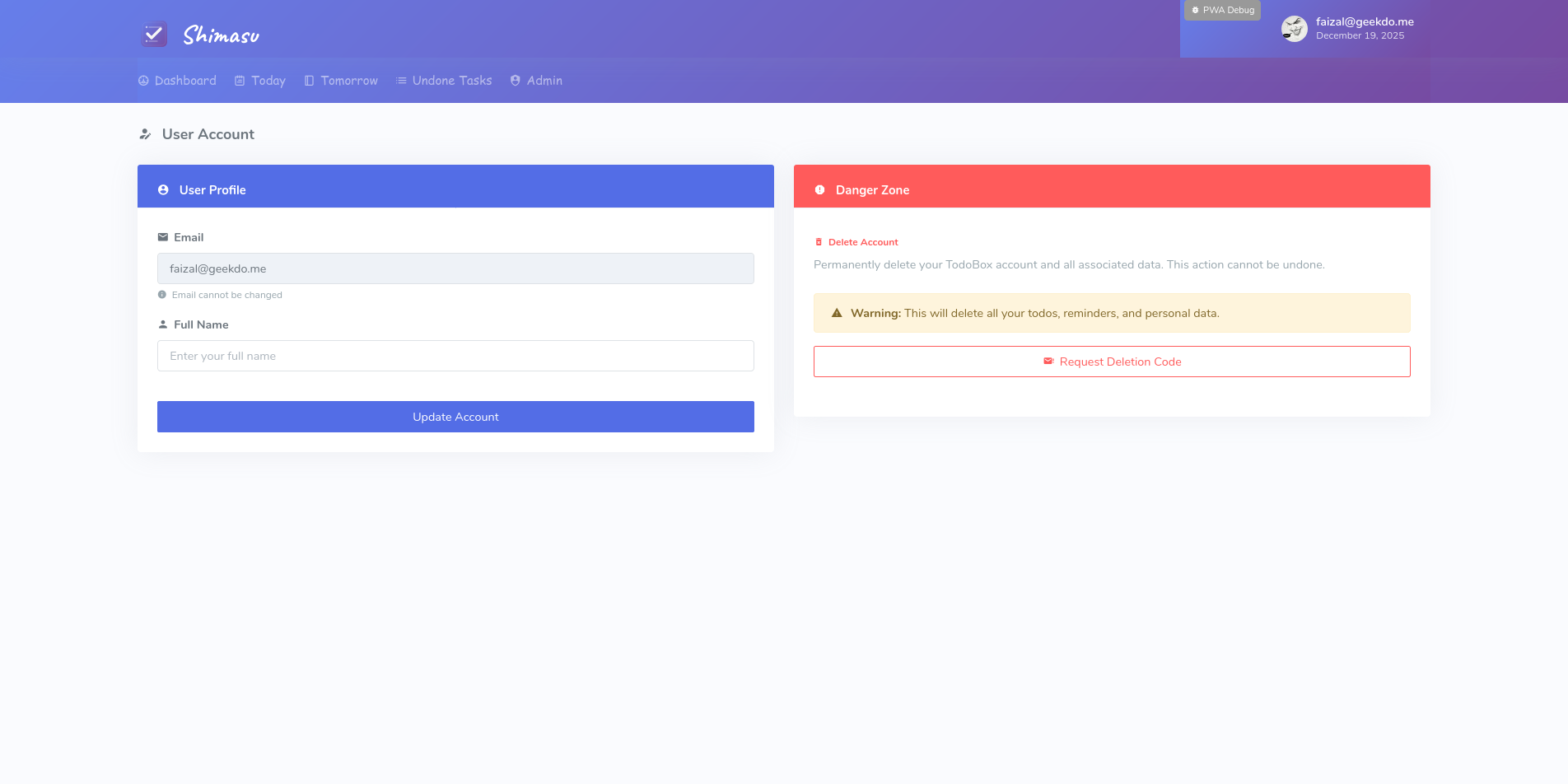 TodoBox User Account