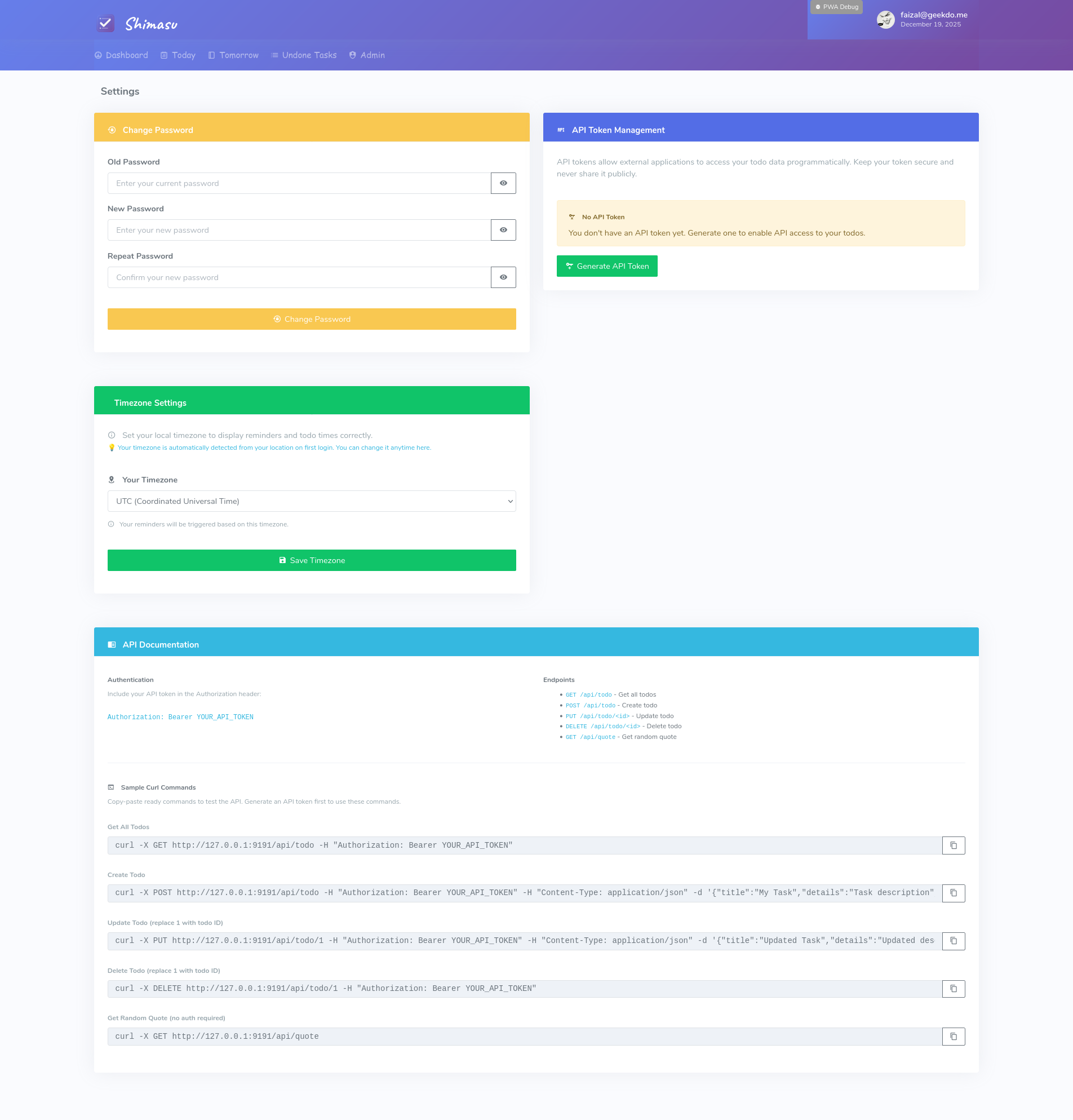 TodoBox Settings Page